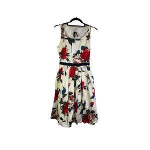 New Frock Shop Retro Rose Floral Belt A Line Dress Pin Up Rockabilly